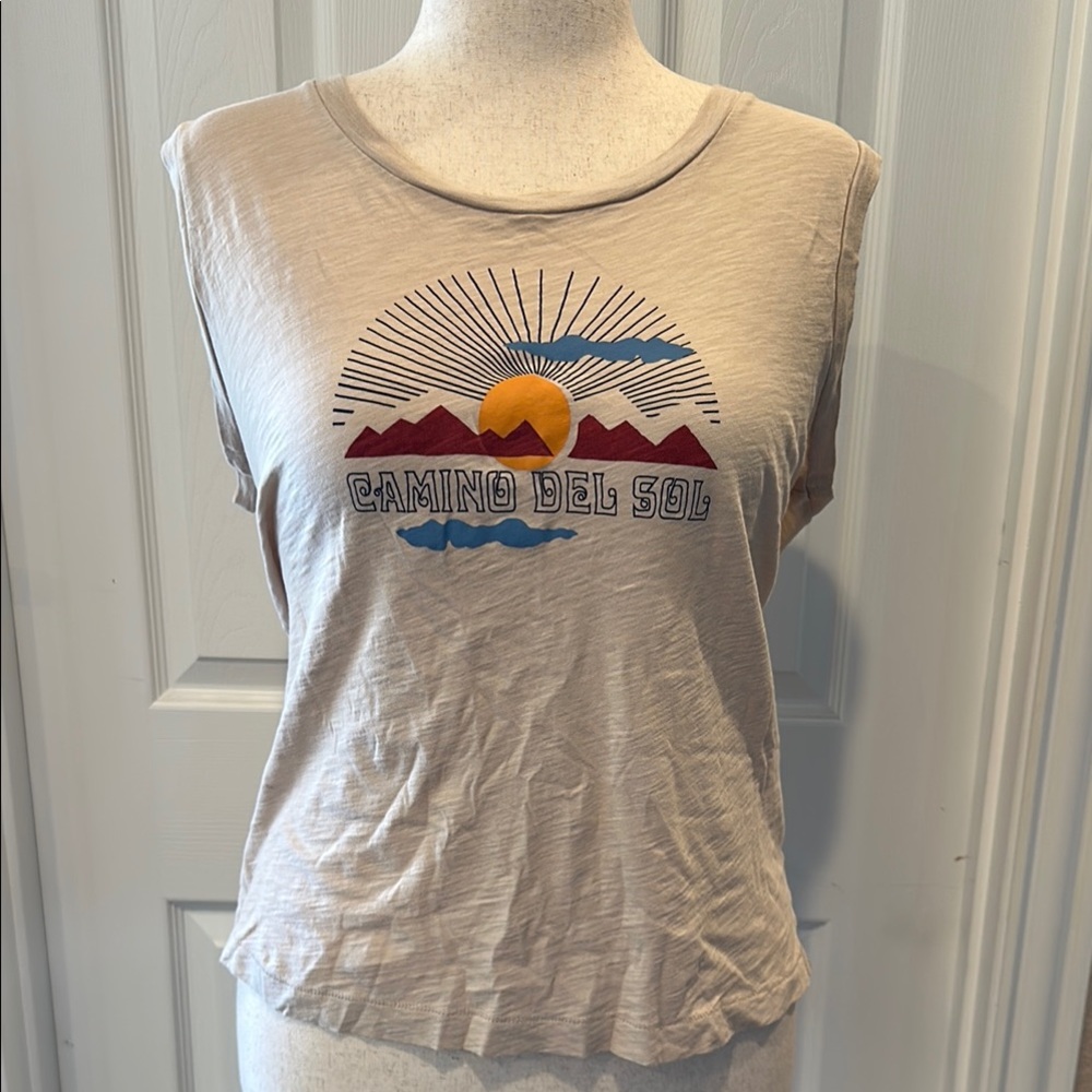 Madewell Off White Sleeveless Graphic Crop Muscle Tee XL